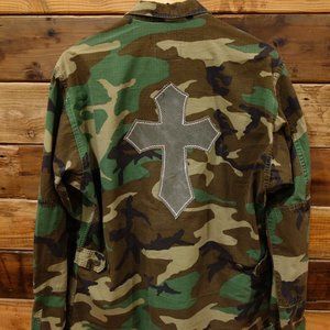 One-of-a-Kind Military Custom Camo Jacket featuring MadAndie Custom Cross - M/L